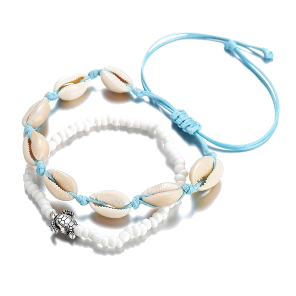 Vintage Beach Turtle Shell Bead Pull Bracelet Set